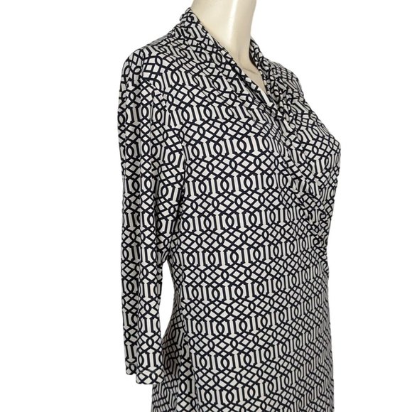 J. McLaughlin 3/4 sleeve black‎ cream abstract faux wrap dress M - Picture 5 of 10